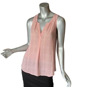 Candies Women’s Small Pink Blossom Plaid Sleeveless Tunic Top V Neck Blouse